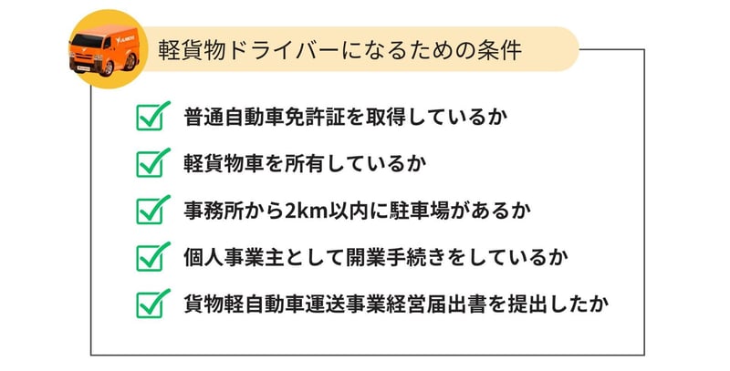 軽貨物ドライバーとして開業するための条件５つ