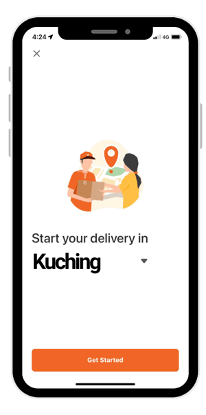 screenshot showing option to choose lalamove city as kuching
